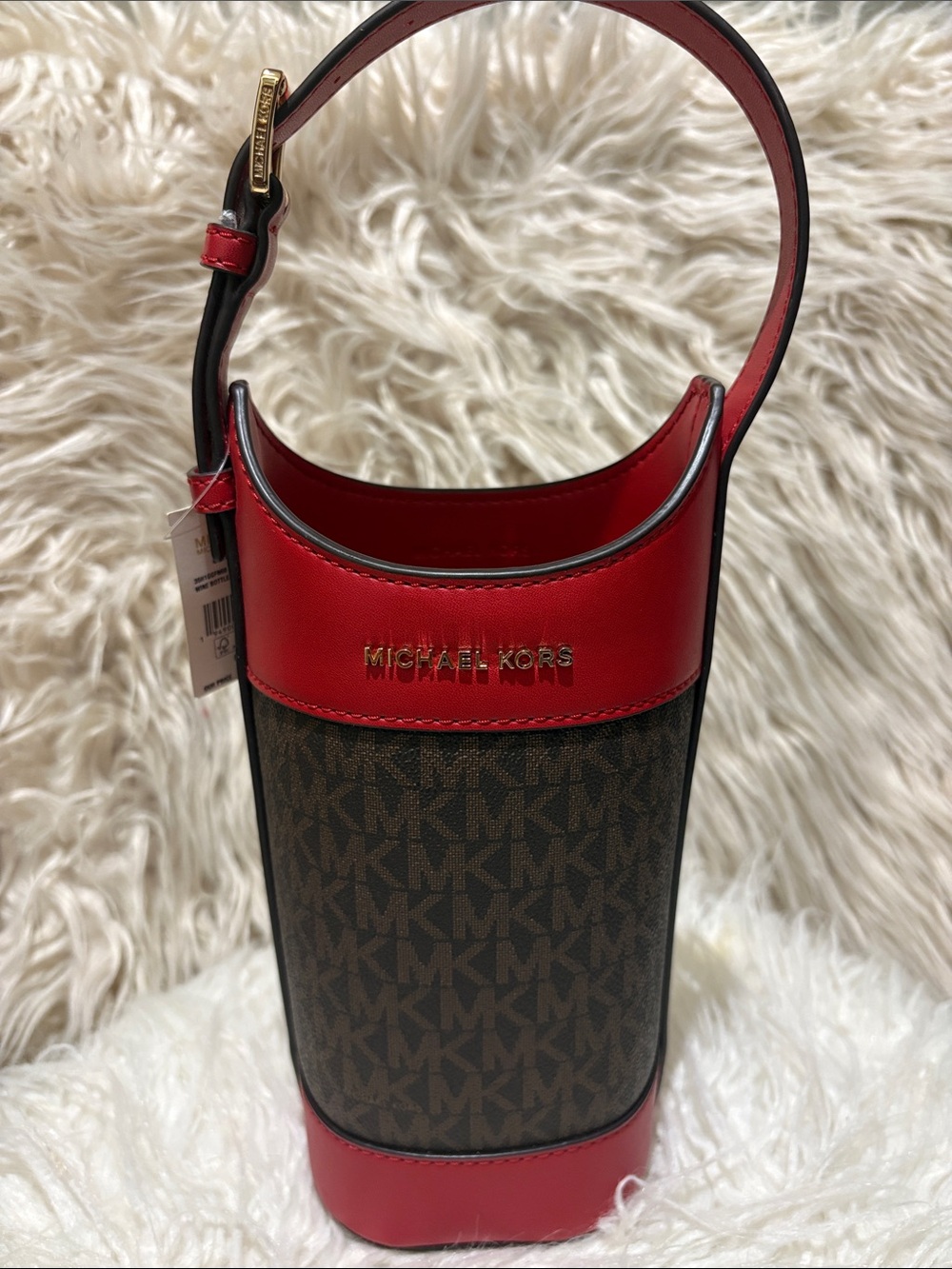 Michael Kors Brown Monogram & Red Leather wine carrier bag